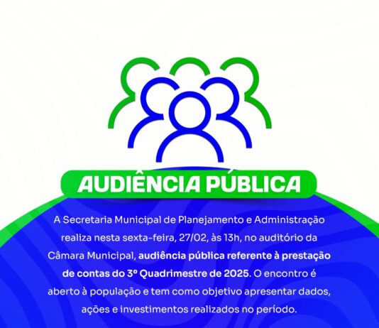 Câmara de Vereadores, audiência pública de prestação de contas do 3º quadrimestre de 2025.